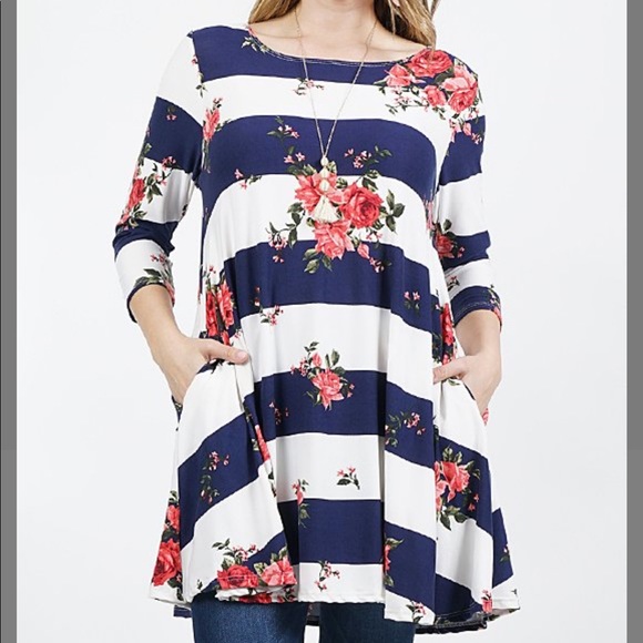 Navy stripes and floral tunic - Picture 4 of 4